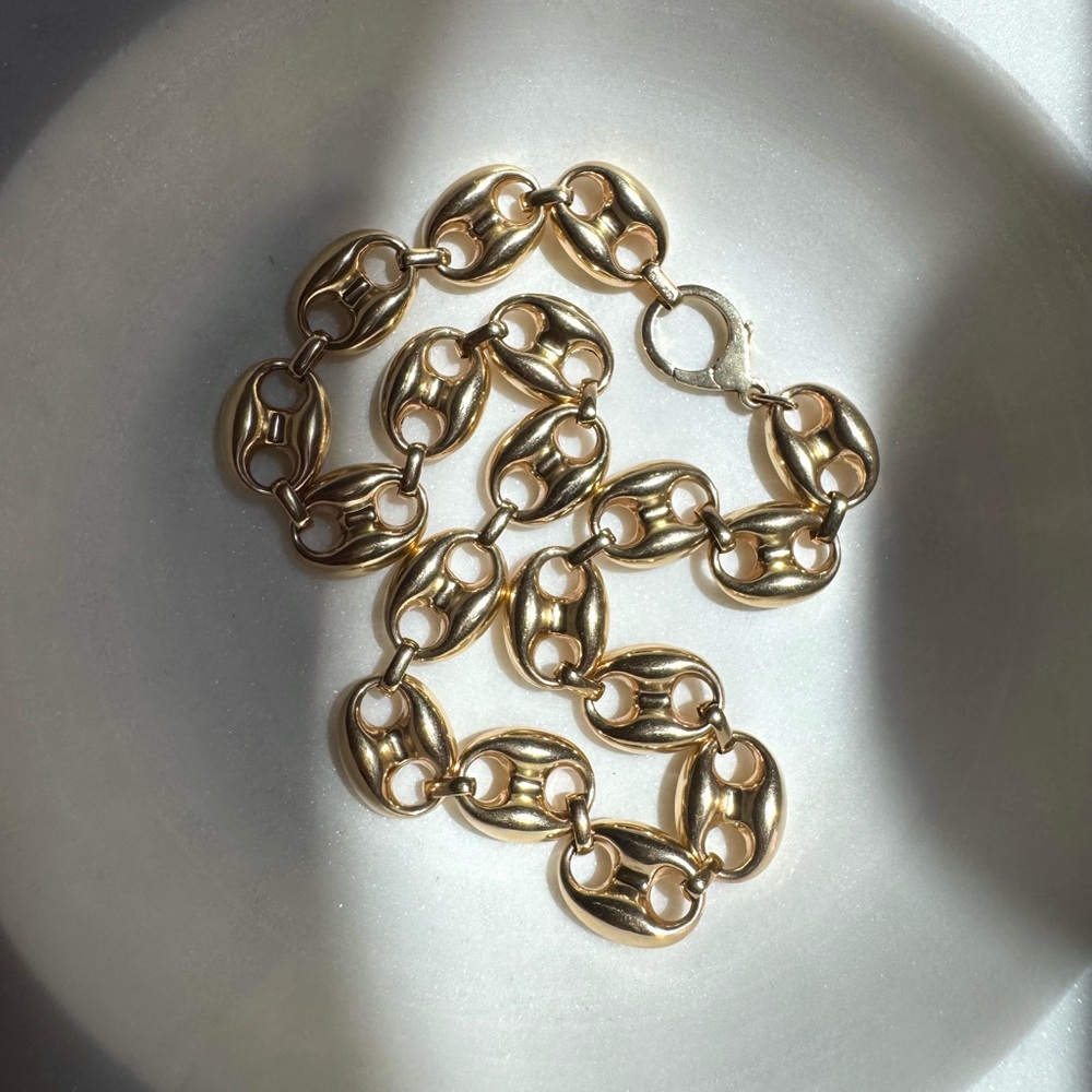 {SOLD} Vintage 14k Italian gold 16mm wide puffy mariner chain 18 inches 58 grams